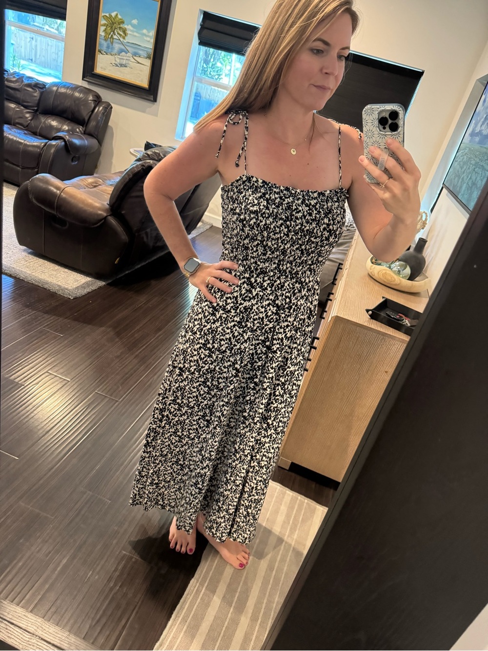 Madewell Black & White Tie Shoulder Midi Dress in Floral - Picture 7 of 7